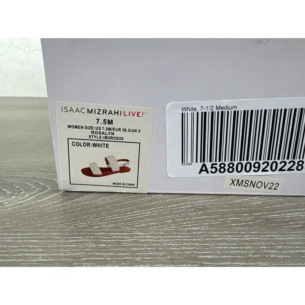 Isaac Mizrahi Live Rosalyn White Woven Slingback Flat Sandals IM3ROS20  7.5M‎